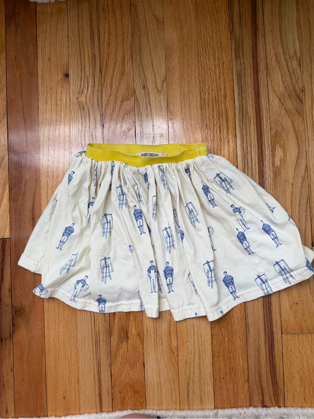 Bobo Choses Cream Skirt with Blue Print and Yellow Waistband